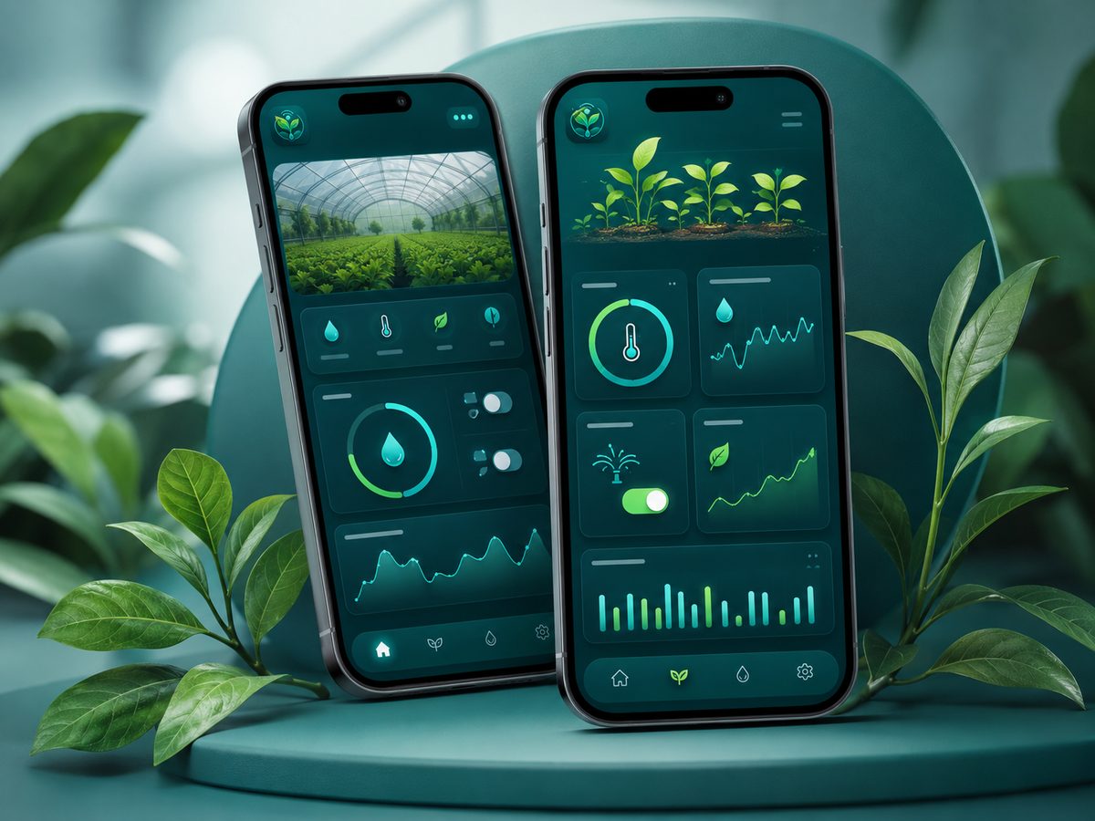 App AgriSense — pantallas de monitoreo y control