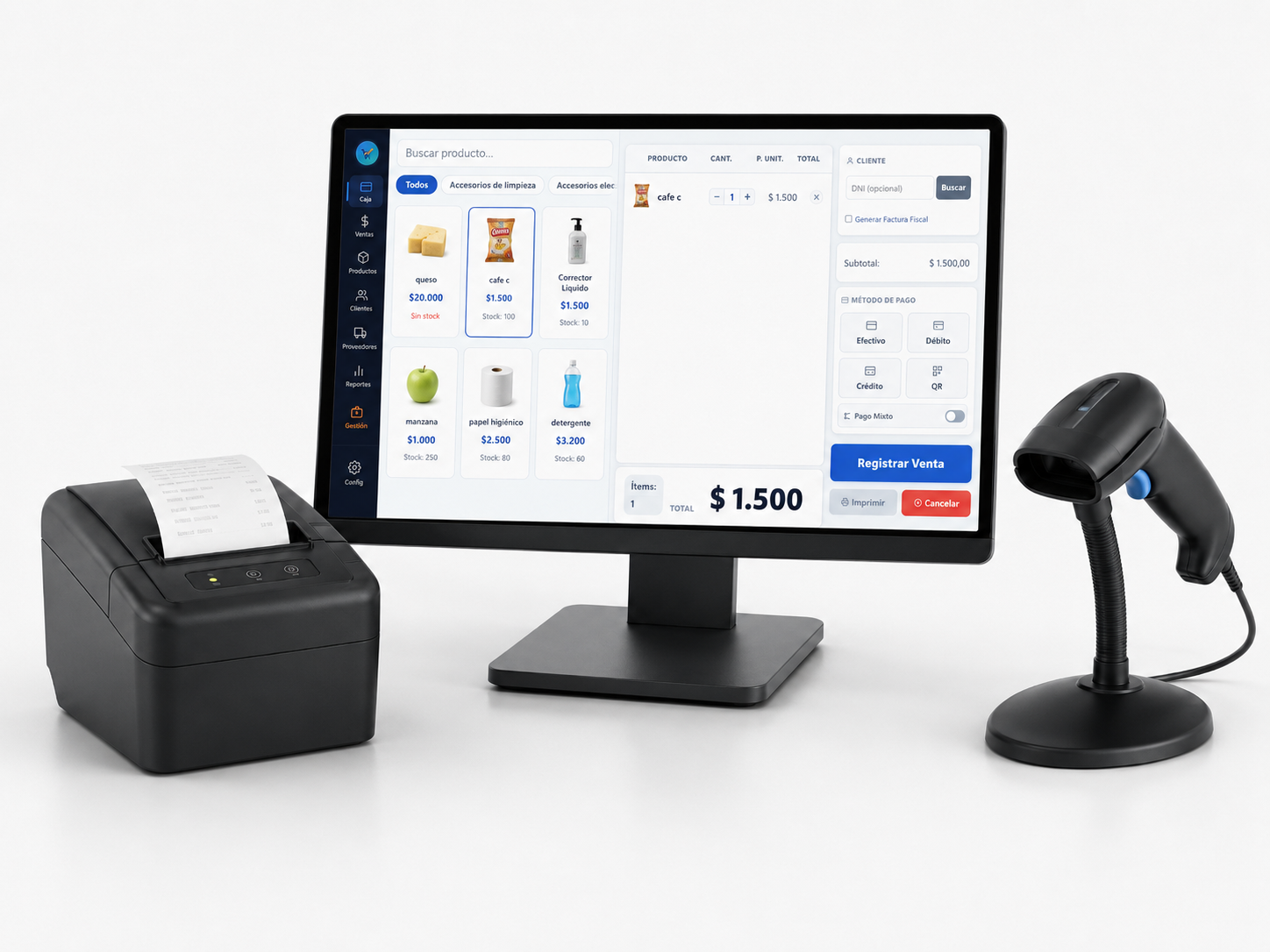 Punto de venta de Venta Simple con impresora y lector